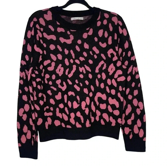 Alice + Olivia Crew Neck Chia Leopard Print Pink/Black Wool Sweater Size Large - Picture 5 of 10
